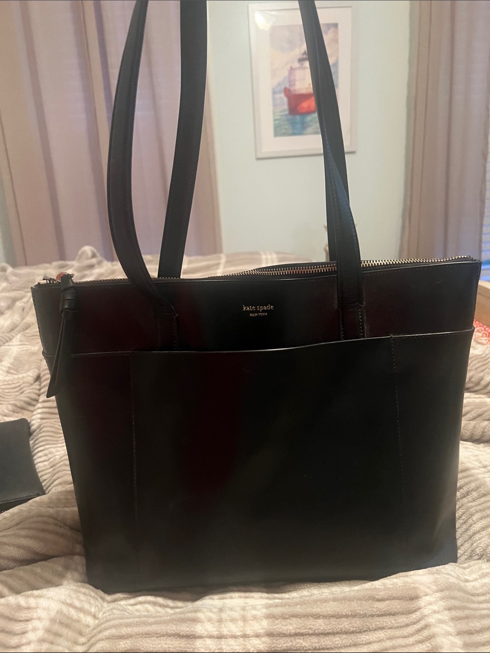kate spade black leather shoulder tote